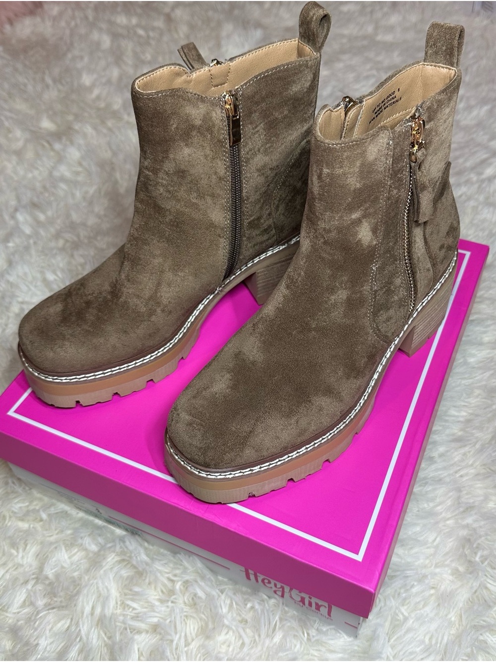 Corkys Taupe Suede Chunky Heel Ankle Boots